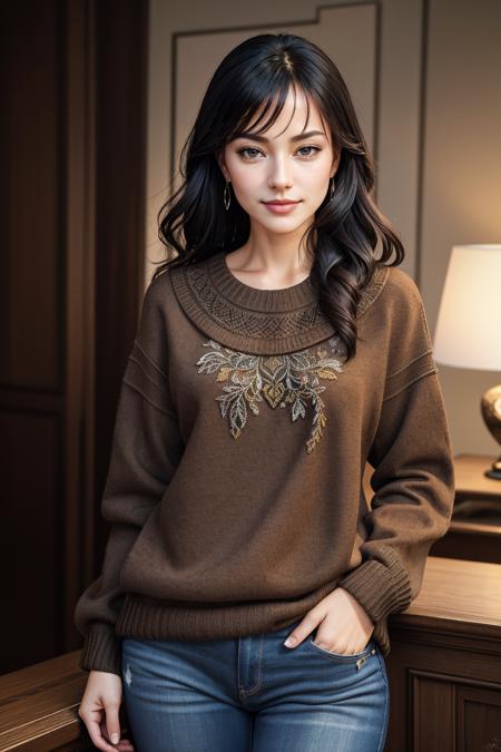 03127-2220435457-((Masterpiece, best quality,edgQuality)), smug,smirk,standing,posing for a picture_edgPO, a woman wearing a brown sweater and je.png